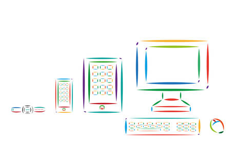 Multicolored style art of Different Modern Tech Devices Colorful Line Art. Editable Clip Art.のイラスト素材