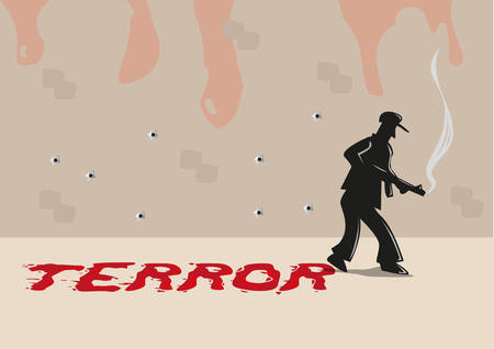 A Shooter with Terror Typography made of Blood Smears. Editable Clip Art.のイラスト素材