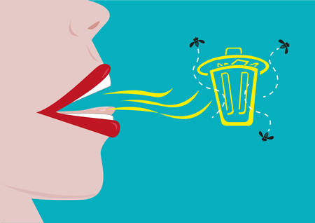 Person with a bad breath represented by a garbage can with flies. Editable Clip Art.のイラスト素材