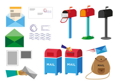 Set of Postal Service objects signs and symbols. Editable Clip Art.のイラスト素材