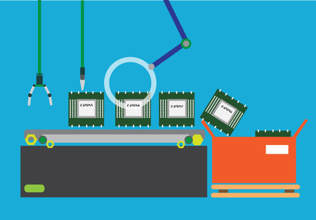 Semiconductor chip Manufacturing plant. Editable Clip Art.
