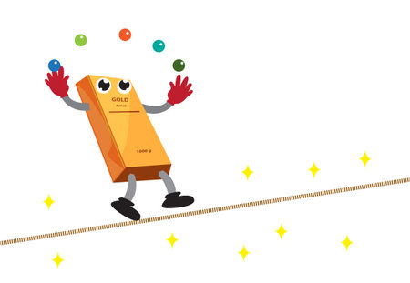 A person checks up trading or gold price in the market. Editable Clip Art.のイラスト素材