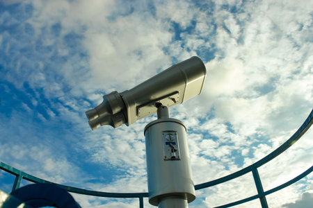 Close up view Binocular on Blue sky on the background Pokhara Nepal