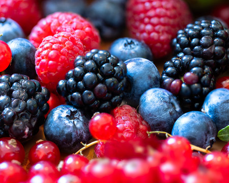 Mixed Berries in high detail. Fruits Blue berries Raspberry