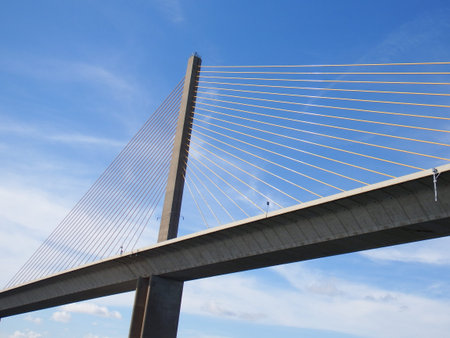 Sunshine Skyway Bridge, Tampa Bay, Florida, Cables on blue sky