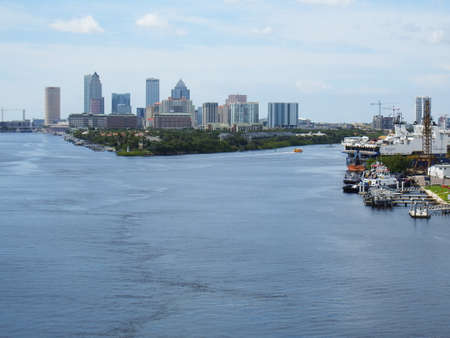 Port of Tampa, Florida, Tampa skyline in the distance on a sunny June afternoonの写真素材