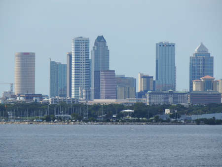 Port of Tampa, Florida, Tampa skyline on the water on a sunny June afternoonの写真素材