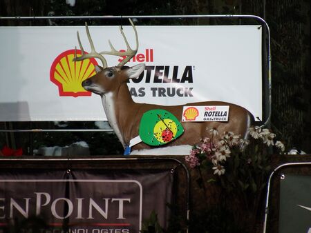 Montgomery, Alabama - August 17, 2019: Buckmasters Arena Whitetail Deer Target Arrow In the Red at Buckmasters Archery Competitionのeditorial素材