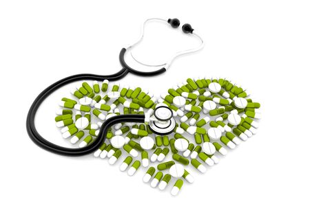 medication capsule and stethoscope.3d renderの写真素材