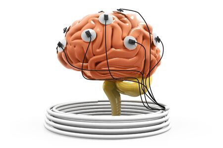 Power of the human mind. Brain analysis concept. Brain connected to the cables.3d render  の写真素材