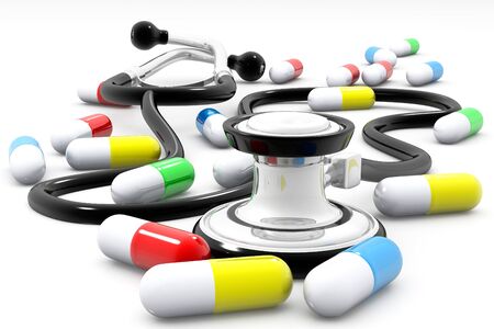 Pills and stethoscopeの写真素材