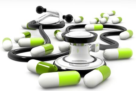 Pills and stethoscopeの写真素材
