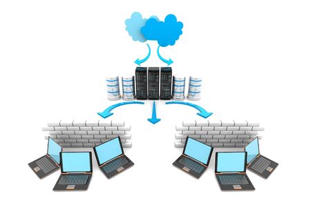 Cloud computing devices. Internet technology. Firewall protection. 3d renderの写真素材