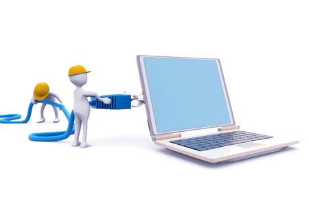 Network engineers connecting cable.3d renderの写真素材