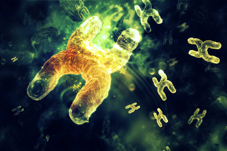 Chromosome on scientific background. 3d illustration