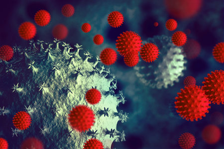 Virus cell on scientific background. 3d illustration