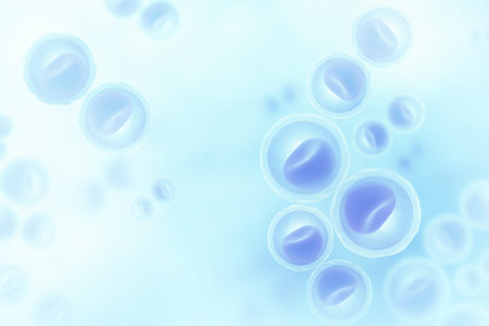 Cells with nucleus on scientific background. 3d illustration