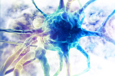 Neurons on scientific background. 3d illustration
