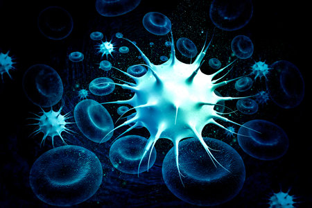 Virus infected blood cells.3d illustration