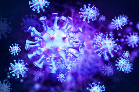 Virus cell on scientific background. 3d illustration