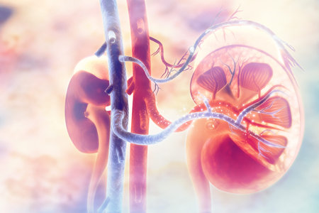 Human kidney cross section. 3d illustration