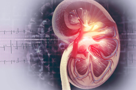 Human kidney cross section. 3d illustration