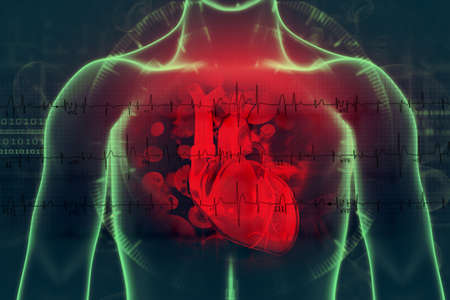 Human heart on scientific background. 3d illustrationの写真素材