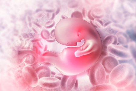 Human fetus on scientific background. 3d illustration