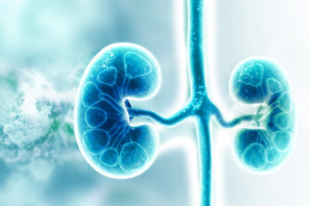 Human kidney on scientific background. 3d illustration