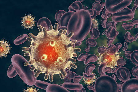 Virus infected blood cells.3d illustration