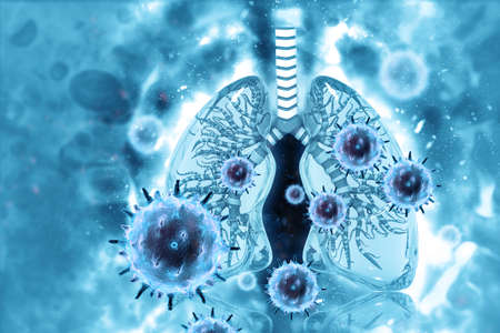 Virus and bacteria infected the Human lungs.lung disease.3d illustrationの写真素材