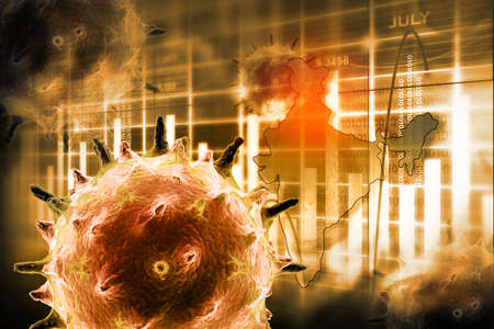 Coronavirus economic impact in india.3d illustrationの写真素材
