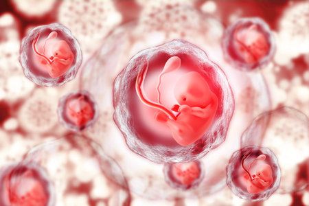 Human fetus on scientific background.3d illustration