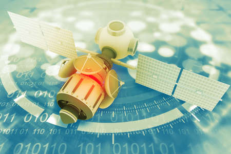 Satellite dish on technology background. 3d illustrationの写真素材