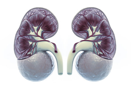 Human kidney cross section. 3d illustration