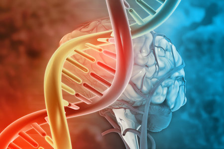 DNA gene helix spiral molecule structure on scientific background. 3d illustrationの写真素材