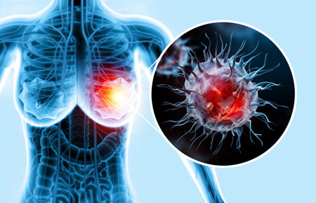 Breast cancer. Female breast anatomy. 3d illustration