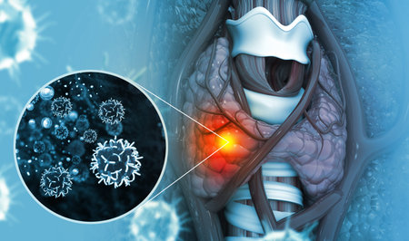 Thyroid gland cancer. showing thyroid gland with tumor. 3d illustration