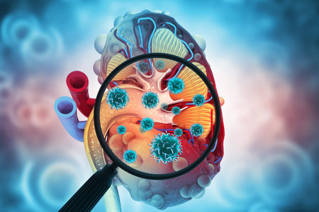 Virus infection of kidney. Kidney disease. 3d illustration