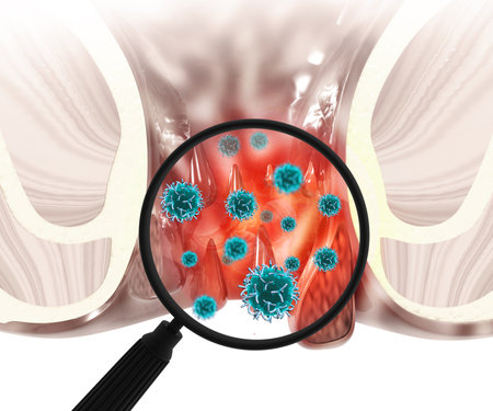 Haemorrhoids (piles) on scientific background. 3d illustrationの写真素材