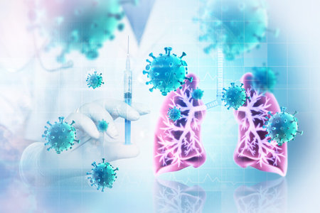Virus and bacteria infected the Human lungs.lung disease.3d illustration