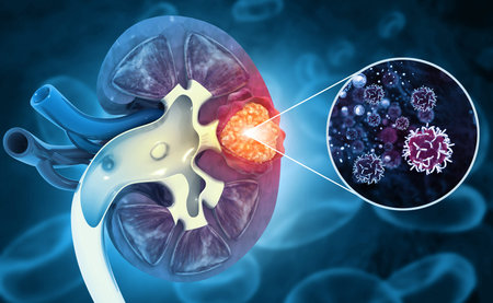Diseased human kidney. kidney cancer. 3d illustration