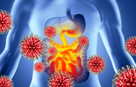 Colon cancer. Cancer attacking cells. Colon disease concept. 3d illustrationの写真素材