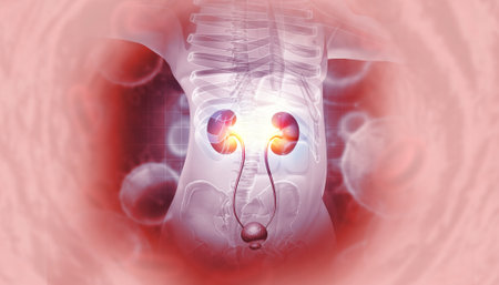 Human kidney medical diagram, anatomy of the kidney, diseased kidney. 3d illustrationの写真素材