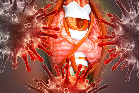 Virus infected thyroid gland. Thyroid disease concept. 3d illustrationの素材