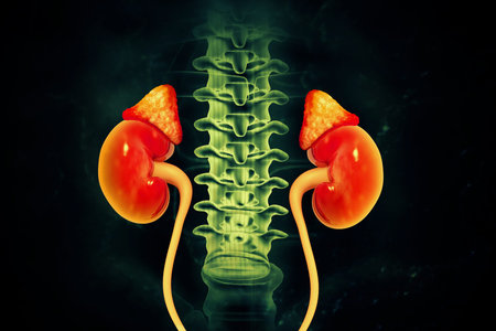 Human kidneys on scientific background.3d illustration