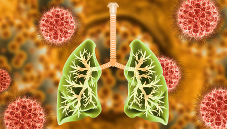 Virus attacking the human lungs. Lung disease. Viral infection. 3d illustration