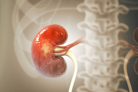 Human kidney on scientific background. 3d illustration