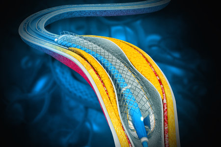 Cholesterol blocked artery. The accumulation of cholesterol in the blood vessels. Stent angioplasty. 3d illustrationの写真素材
