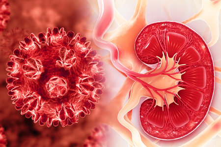 Kidney disease concept. Viral infection. 3d illustration